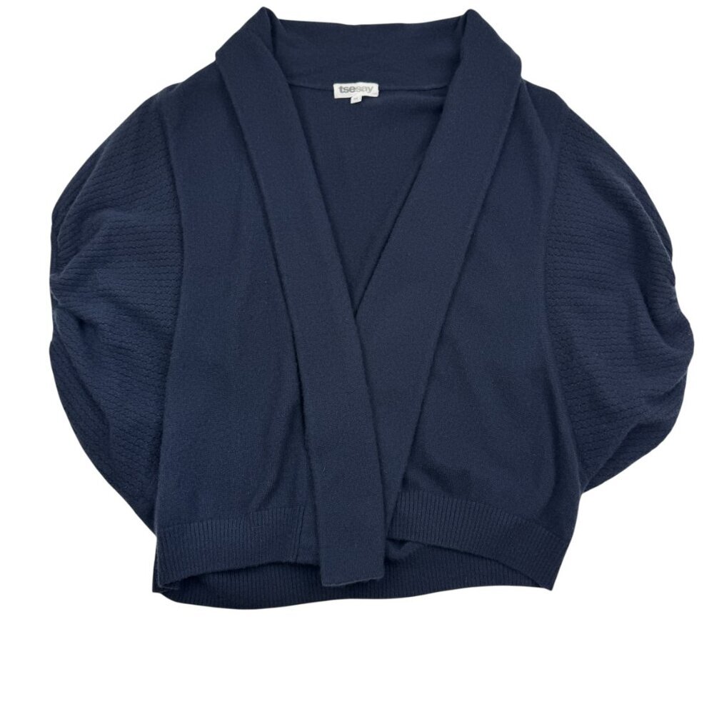Tsesay Navy 100% Cashmere Open Front Balloon Short Sleeve Sweater Women's P/S